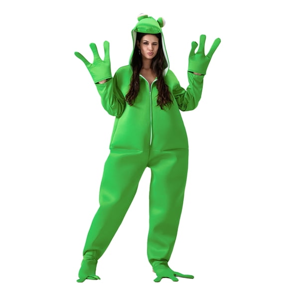 Adult Frog Costume Long Sleeve Jumpsuit Animal Costume Funny Frog Suit for Men Women