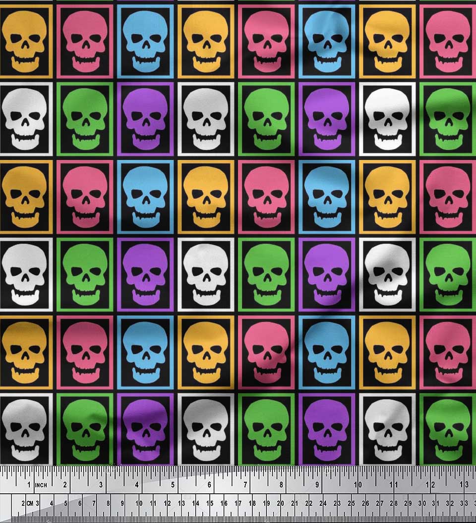 Soimoi Georgette Viscose Fabric Skull Halloween Decor Fabric Printed Yard 42 Inch Wide