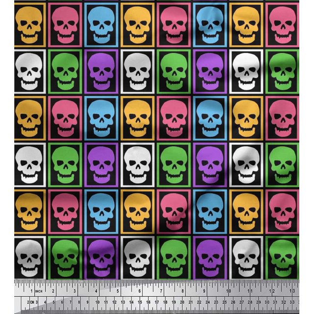 Soimoi Poly Georgette Fabric Skull Halloween Print Fabric by Yard 52 Inch Wide