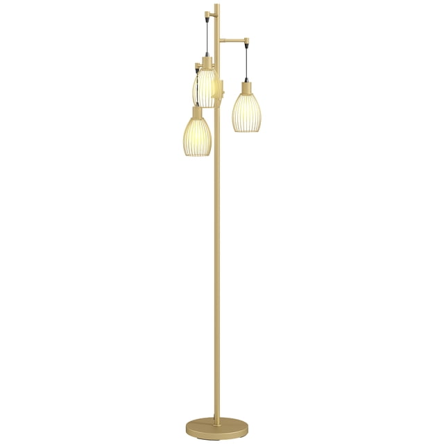 HOMCOM Industrial Floor Lamp with 3 Hanging Wire Lampshades for Living Room