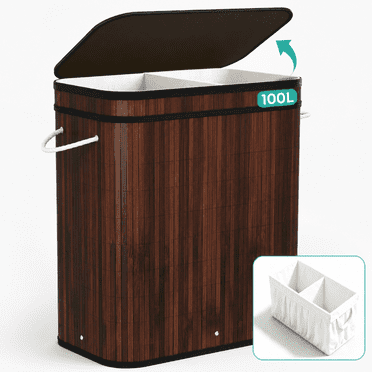 MEHOOM Panier à Linge en Bambou 100 L avec Couvercle, Panier à Vêtements Pliable pour Chambre, Buanderie, Petits Espaces (Brun)