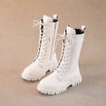 thumbnail image 1 of XIMIN Girls PU Leather Mid Calf Ridding Boots Lace Up Non Slip Combat Boots Fashion Waterproof Side Zipper Punk Goth Boot Fall Winter Boots, 1 of 8