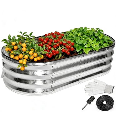 Jardin Surélevé en Métal Galvanisé 4 x 2 x 1 Pi, Ensemble de Bacs de Plantation Ovales en Acier avec Fond Ouvert pour Légumes, Fines Herbes, Fleurs, Résistant aux Intempéries et Antirouille