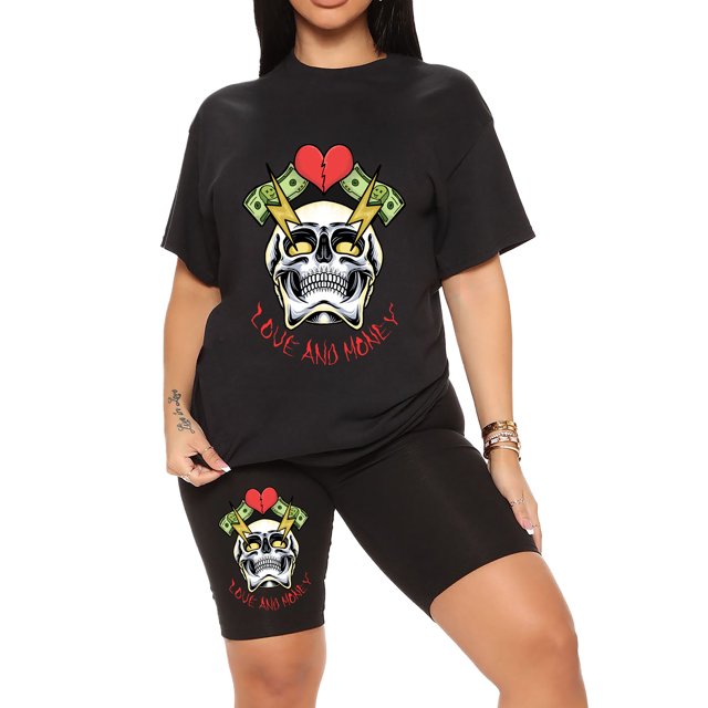 Innerwin Sweatsuits Short Sleeve Ladies Two Piece Outfit Fitness Crew Neck Loose Fit Jogger Set Style-E M