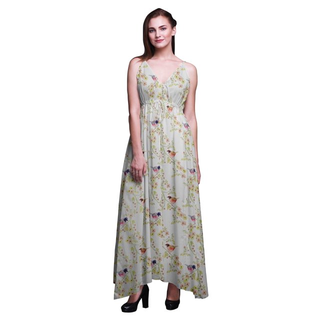 Bimba Floral Ladies Printed Resort Maxi DrawstringDressSpaghetti Strap Beach Wear-XXX-Large