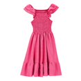 thumbnail image 4 of XIMIN Robes Décontractées pour Filles, Robe Midi à Encolure Carrée Froncée avec Manches à Volants et Poches, Sans Manches, Fluide, Robe d'Été pour la Plage, les Vacances et le Quotidien (Rose Vif, 13-14 Ans), 4 of 5