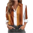 thumbnail image 2 of cfhntfmh Womens Color Block Shirts Soft Collared Long Sleeve Loose Buttons down Blouses Casual Fall Tunic Tops, 2 of 4