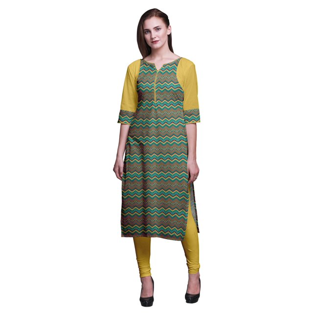 Bimba Kurti Droite à Panneaux en Coton pour Femmes, Longue Robe Kurti Imprimée, Haut Indien - Moyen
