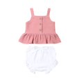 thumbnail image 3 of Newborn Baby Girls Button Sleeveless Crop Tops + Mini Shorts Outfits 2pcs Clothing Set, 3 of 8