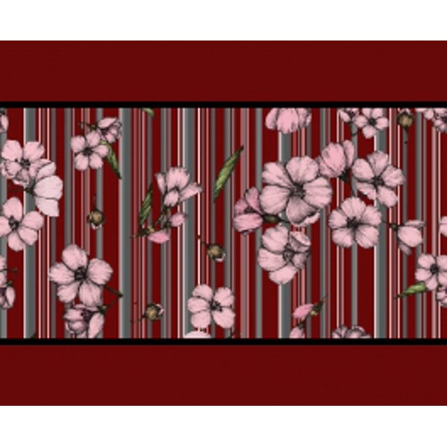 IBA Indianbeautifulart Tissu à Rayures Rouges et Fleurs Florales en Dentelle pour Couture, Bordure en Velours, Imprimé Dentelle 9 Yards 2 Pouces