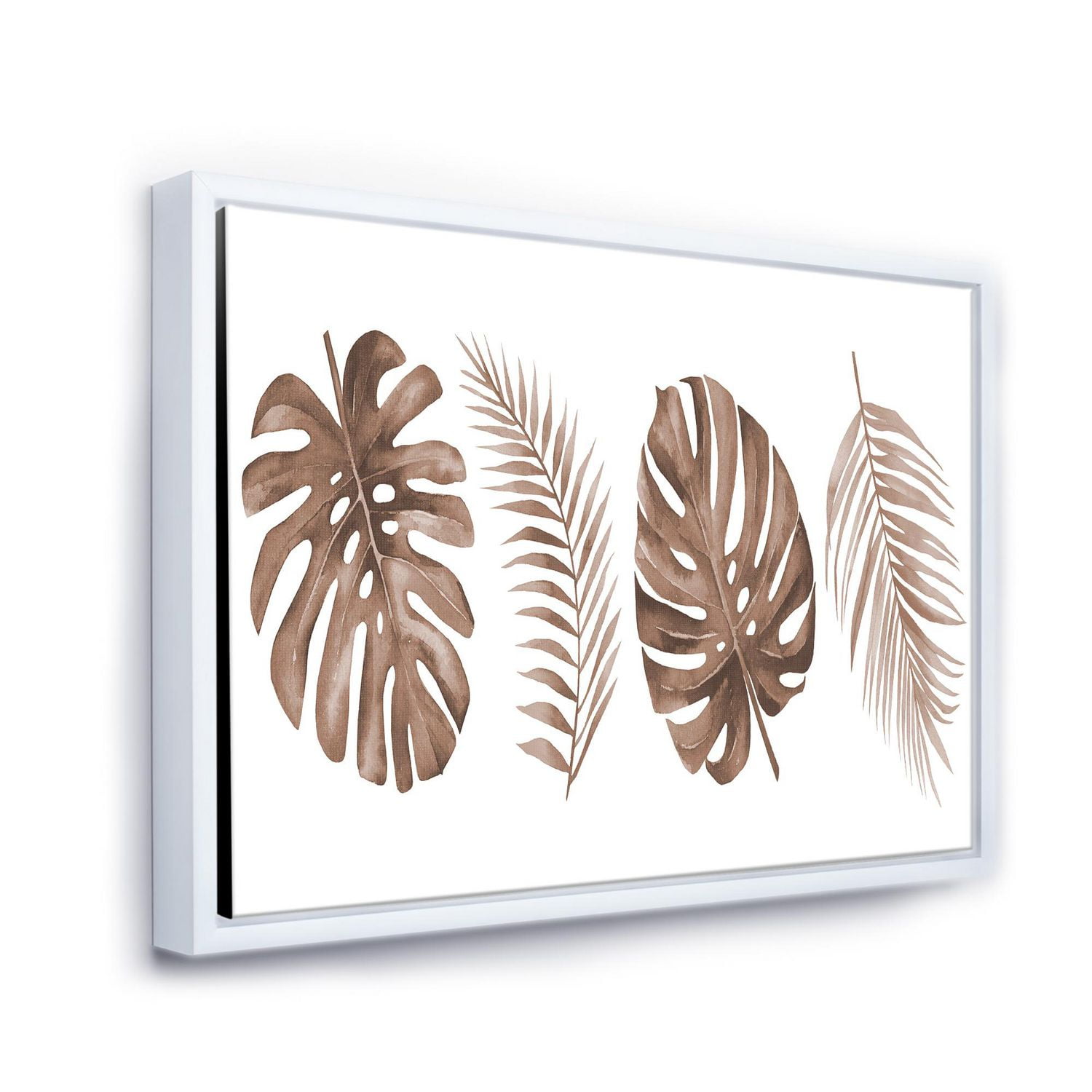 Designart Monstera tropical et feuille de palmier en terre cuite ART MURAL À CADRE FLOTTÉ