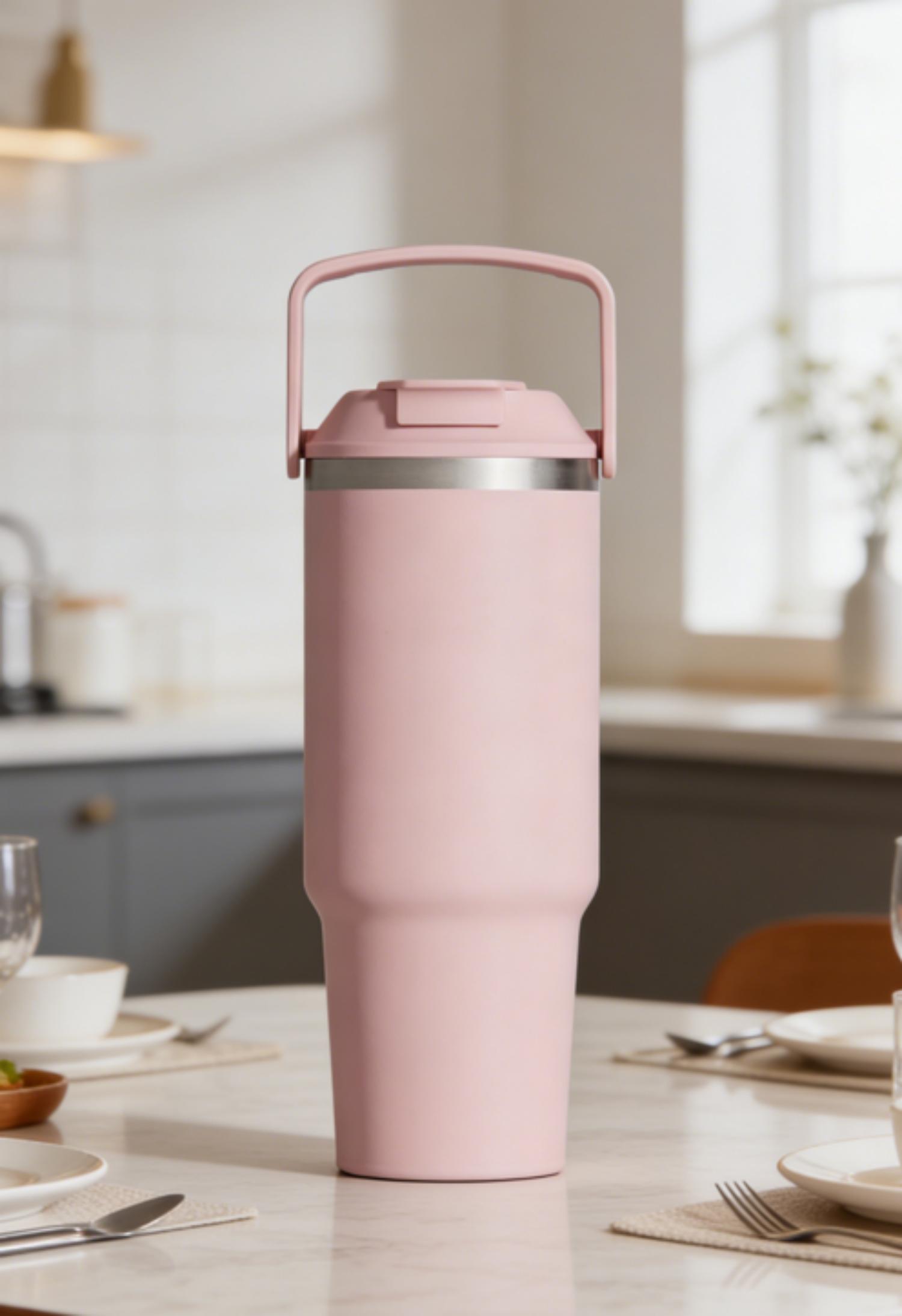 Gourde en acier inoxydable Mainstays 30 oz, Rose, Intérieur SS304 & Extérieur SS201, Silicone PP