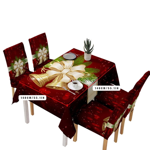 Maoww Christmas Themed Table Cloth Dining Table Cover Holiday Home Party Printed Tablecloth, Bell