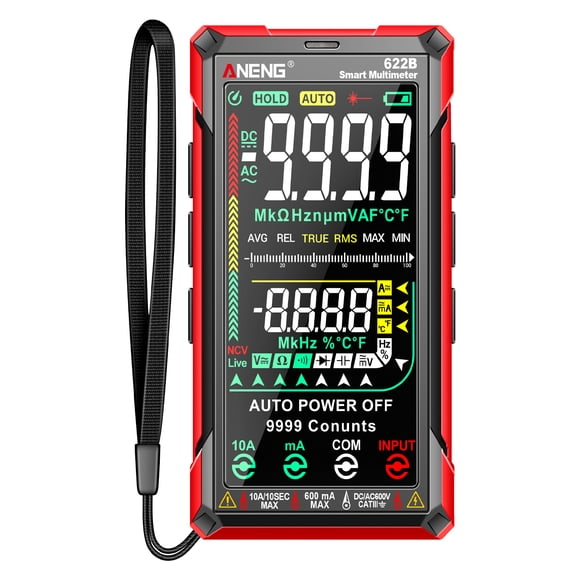 ANENG Digital Multimeter Tester Smart Touch Auto-Ranging 9999 Counts Rechargeable Anti-burning Ohm Amp VoltMeter With DC/AC Current Voltage Resistance Capacitor Frequency Temperature