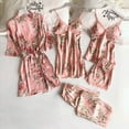 thumbnail image 3 of Jovati Ensemble de Pyjama pour Femmes, Haut et Bas à Manches Courtes en Polyester 5 Pcs avec Peignoir, Ensemble Assorti pour Tenue Décontractée d'Été et de Printemps, 3 of 7