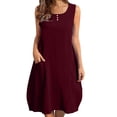 thumbnail image 1 of yoeyez Robes d'Été pour Femmes 2025 Tendance Coton Lin Grande Taille Robes Maxi Sans Manches Col Rond Robe Unie Vin,TG, 1 of 6