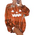 thumbnail image 1 of CAROOTU Printed Hoodies Sweater Halloween Cartoon Ghost Face Crew Neck Pumpkin Color Loose Sweatshirt for Daily Fall Winter, 1 of 7