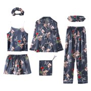 Teissuly Womens Pajamas 7 Pajamas Sets Faux Silk Pyjama Pajamas Sleepwear Sets Spring Summer Homewear