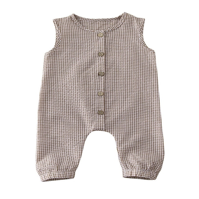 Combinaison Sans Manches à Carreaux pour Bébés Filles et Garçons, une-Pièce Boutonnée, Salopette, Tenue