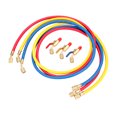 thumbnail image 1 of R134A R12 R22 Air Conditioning Refrigerant Charge Hose 1/4'' SAE Thread 60''/1.524m Long Red/Yellow/Blue Tube with Ball Valve, 1 of 8