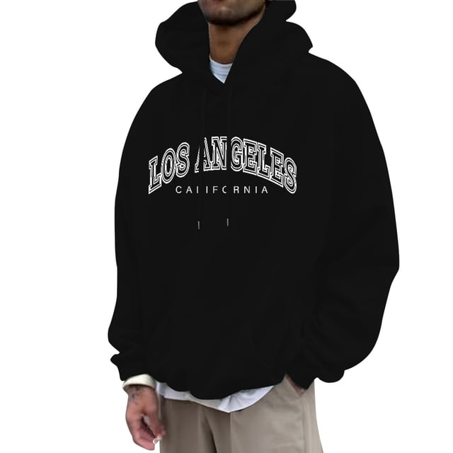 LUOGENLI Chandails à Capuche pour Hommes, Chandail à Enfiler, Design Graphique, Mode Automne et Hiver pour Hommes, Décontracté, Imprimé de Lettres Partiel, Chandail à Capuche à Enfiler, Manches Longues, Chandail à Capuche, Hauts, Chandails à Capuche pour Hommes, Design Graphique, Noir, Taille TTTG