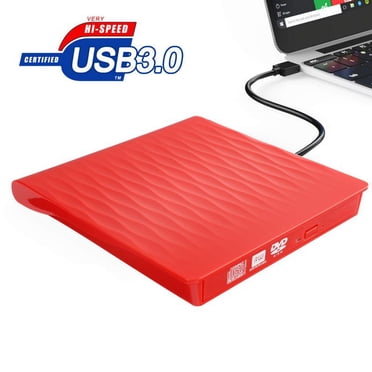 External DVD Drive USB 2.0 Transmission Slim Portable External DVD CD +/-RW Writer/Burner/Rewriter ROM Drive Perfect for Mac OS/Win7/Win8/Win10/Vista PC Desktop lapto Red