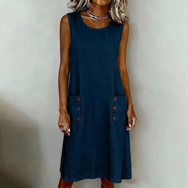 pstuiky Dresses for Women, Women's Linen Short Sleeve Dress with Pockets Casual Button Down Shift Dress for Spring Summer Loose Fit Midi Dress for Women