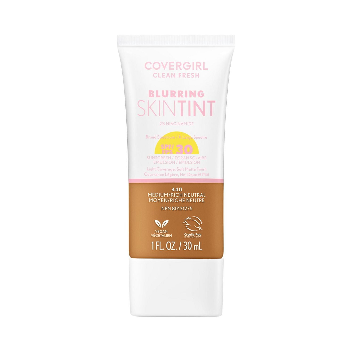 Fond de teint liquide Clean Fresh Blurring Skin Tint, Fini mat doux, Lisse, Illumine, Estompe les pores, Écran solaire minéral, Formule végétalienne