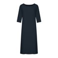 thumbnail image 4 of RKSTN Robe Maxi pour Femme Grande Taille Robe d'Été Simple Coton-Lin Col Rond Robe de Plage Manches Courtes Plissée Ligne A Robe Midi, 4 of 8