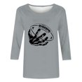 thumbnail image 4 of QATAINLAV T-Shirts Graphiques de Rugby pour Femmes Jour de Match 2025 Été Manches 3/4 Hauts Coupe Ample Décontractés Col Rond Blouses Tenues de Vacances Soldes Aujourd'hui Liquidation Gris TTTTG, 4 of 5