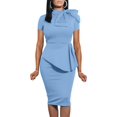thumbnail image 1 of HAHDAXIA Women Fashion Peplum Bodycon Short Sleeve Bow Club Ruffle Pencil Party Dress, 1 of 5