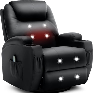 Korser Swivel Rocker Recliner Chair with Massage Faux Leather for Living Room,Black