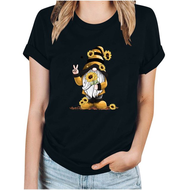 Blouses pour Femmes Hauts à Imprimé pour Femmes Manches Courtes Blouse Ample T-Shirt Drôle à Col Rond Hauts