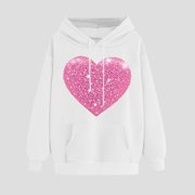 Amzcrzy Hoodies for Women Long Sleeve Shirts for Women Women's Printed Off Shoulder Sleeves Long Sleeved Hooded Sweatshirt Valentines Sweatshirts for Women Pullover Hoodie 2XL
