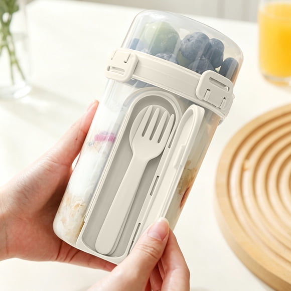 Miogawg Double Salad Cup With Spork Fresh-keeping Seals Household Fruit And Vegetable Yogurt Cup Portable Salad Cup