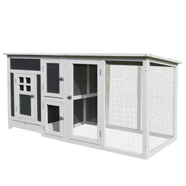 PawHut Poulailler 63 Pouces Poulailler en Bois Clapier pour Lapins Enclos pour Volailles Extérieur Cour Arrière avec Nichoir et Enclos Cage pour Petits Animaux Toit en PC Gris