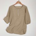 thumbnail image 2 of Yuyuzo Hauts Boho pour Femmes Chic Décontracté Chemises à Manches 3/4 Broderie Col Rond Hauts d'Été Amples T-Shirts Blouse, 2 of 7