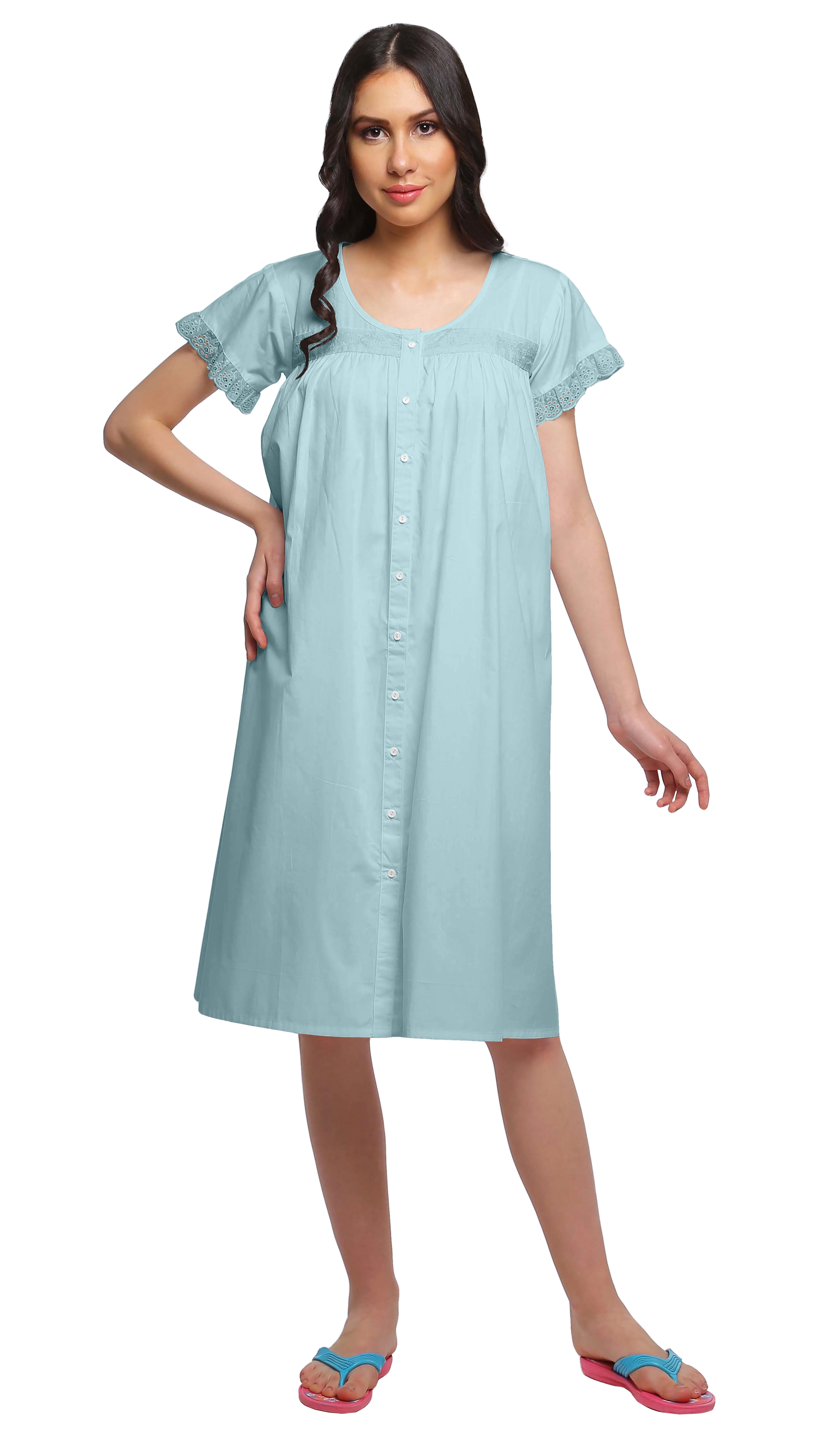Moomaya Chemise de Nuit à Manches pour Femmes, Tenue de Nuit en Coton Uni