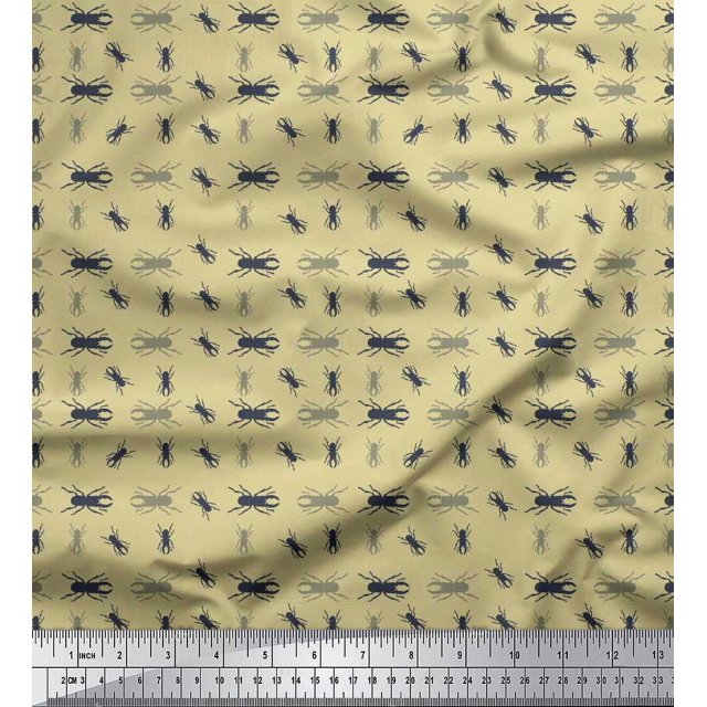 Soimoi Beige Viscose Chiffon Fabric Insect Decor Fabric Printed Yard 42 Inch Wide