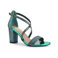 thumbnail image 1 of BLISSFUL STEP Sandales à Talon Bloc pour Femmes à Paillettes à Brides Croisées Vert 11, 1 of 7
