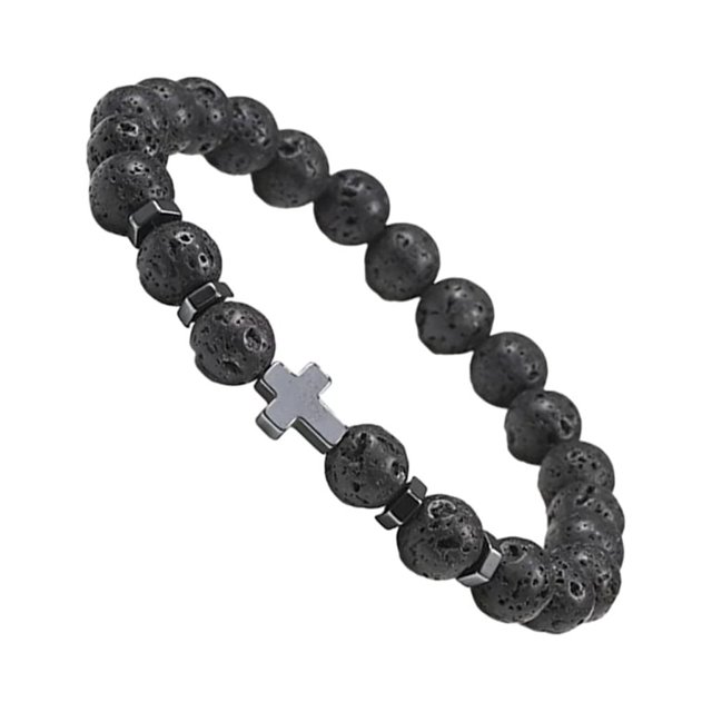 fastboy Bracelet Perles Uniques avec Détail Croix Bracelets Perles Pierre Volcanique 1Set
