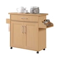 thumbnail image 1 of Hodedah Wheeled Kitchen Island with Large Spice Rack and Towel Holder, Beech, 1 of 8