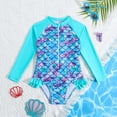 thumbnail image 2 of MIASHUI Girls One Piece Swimsuits Long Sleeve Rash Guard Bathing Suit for Kids,Mint Green,3-4 Years, 2 of 6