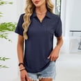 thumbnail image 1 of Pisexur Hauts pour Femmes Tendances Mode Chemises Col à Revers Col en V Manches Courtes Blouse Chic Décontractée Tunique Hauts Bleu Marine,P, 1 of 6