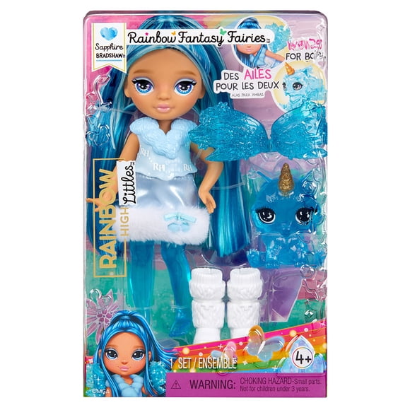 Rainbow High Littles Rainbow Fantasy Fairies + Pet – Sapphire, Blue 5.5" Small Doll & Fantasy Dog Pet