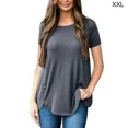 thumbnail image 3 of Femmes T-shirt Couleur Unie Haut Col Rond Manches Courtes Chemisier Manches Courtes, Gris, XXL, 3 of 5