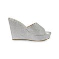 thumbnail image 3 of BLISSFUL STEP Women's Glitter Wedge Slide Sandals Open Toe Platform Mules Silver 7, 3 of 7