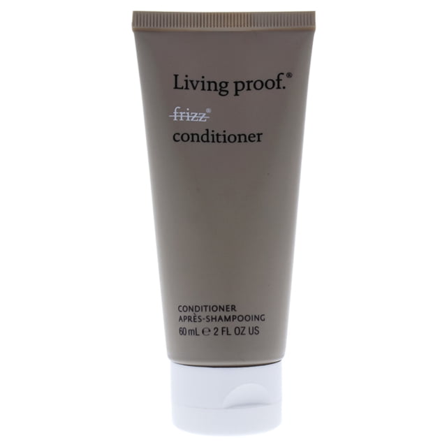 No Frizz Conditioner by Living Proof for Unisex - 2 oz Conditioner. A 60 mL (2 oz) tube of silicone-free conditioner designed for frizz-prone hair. Safe for colored and chemically treated hair, it nourishes and moisturizes, leaving hair smooth and manageable. The tube features a taupe body with white text and a white cap.