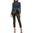 thumbnail image 2 of INSPIRE CHIC Haut Transparent pour Femme à Manches Longues Col Roulé Blouse en Dentelle Florale Transparente S Bleu Marine, 2 of 6