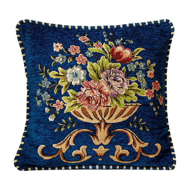 GROWTH TANK 19x19inch Jacquard Pillow Cover Machine Wash Floral Pattern Pillowcase for Sofa, Blue
